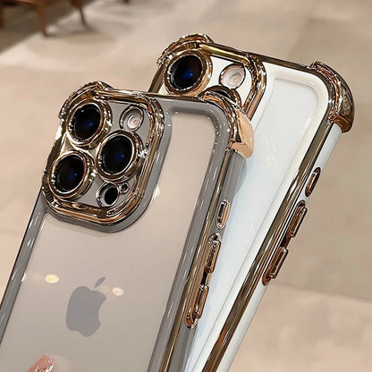 透明感×高級感 ゴールドフレーム iPhoneケース｜ 耐衝撃 レンズ保護 #260001