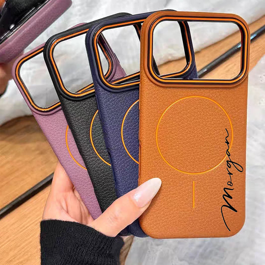 【カスタムシリーズ】Magnet内蔵 名入れ 高級レザー調 スマホケース｜iPhone対応 #240715