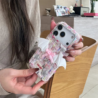 【ツイードリボンシリーズ】バットウィングツイード スマホケース｜ガーリー×エッジデザイン｜iPhone対応 #241204