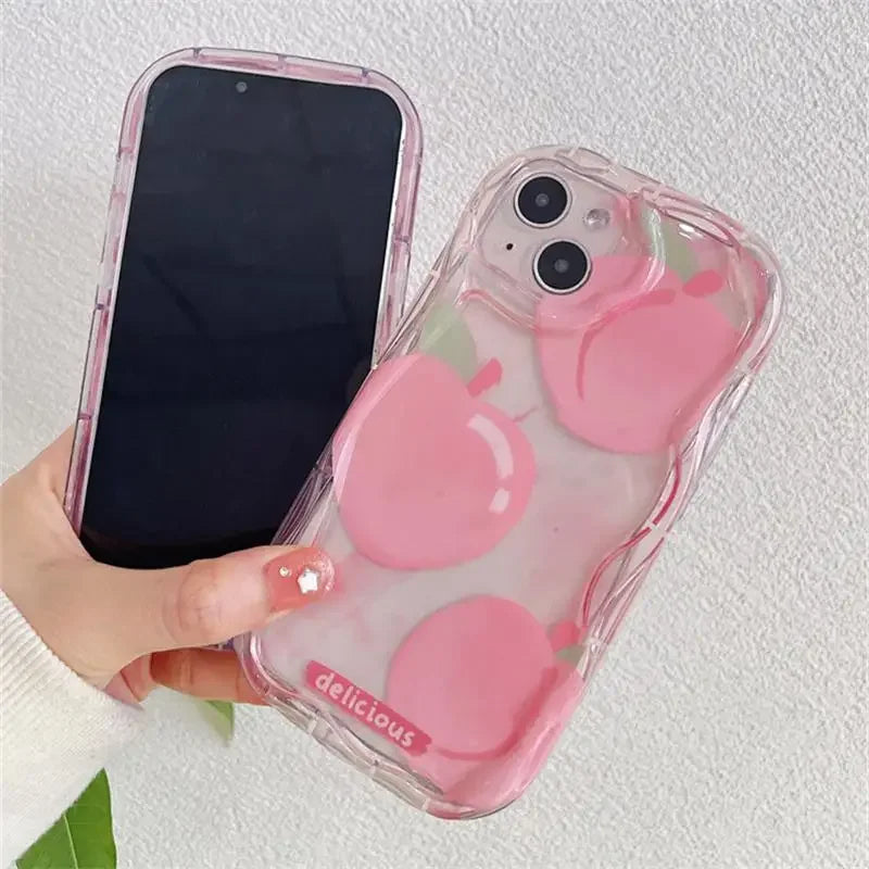 【フルーツシリーズ】立体ピーチ＆チェリー クリアキュート スマホケース｜iPhone対応 #250908