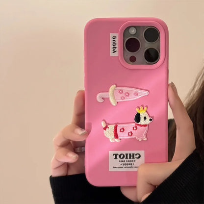 【ピンクパピークラウン】刺繍Dog 犬 × アンブレラ スマホケース｜iPhone対応 #250204