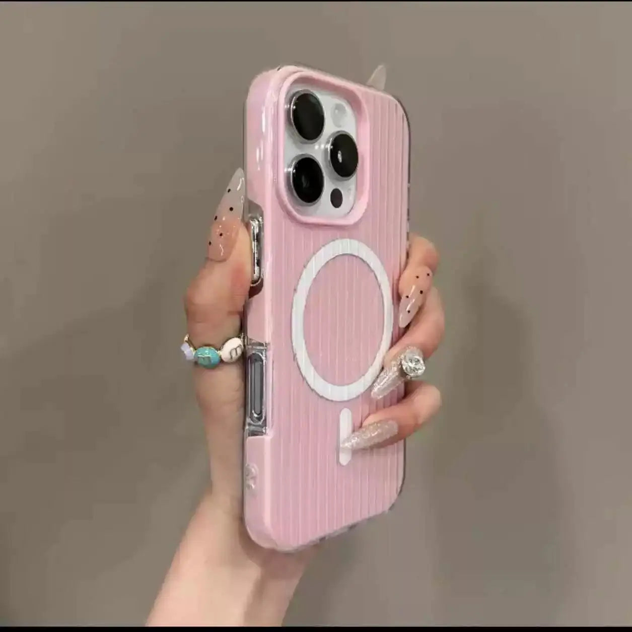 【ワイヤレス充電対応シリーズ】パステルカラー スーツケース風 凹凸デザイン スマホケース｜iPhone対応 #250902