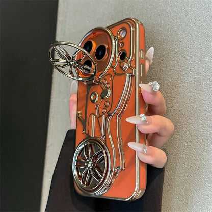 くるくる回る タイヤ 自転車 メタルバイク iPhoneケース｜立体ラインデザイン #240508