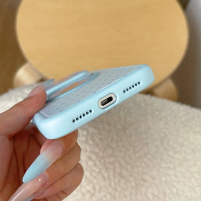スリーピーベア グリップ付き iPhoneケース｜くまモチーフ・淡色ブルー・韓国ガーリー #230916