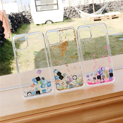 【流れるシリーズ】アプリアイコン クリア 透明キラキラ ラメ ソフト スマホケース カバー｜iPhone対応 #250402