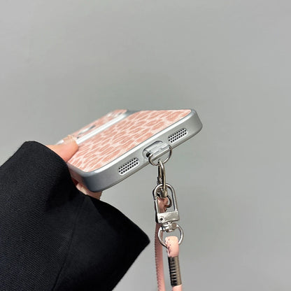 【アニマルムード】ピンク ブラウン レオパード ヒョウ柄 ストラップ付き スマホケース｜iPhone対応 #240710