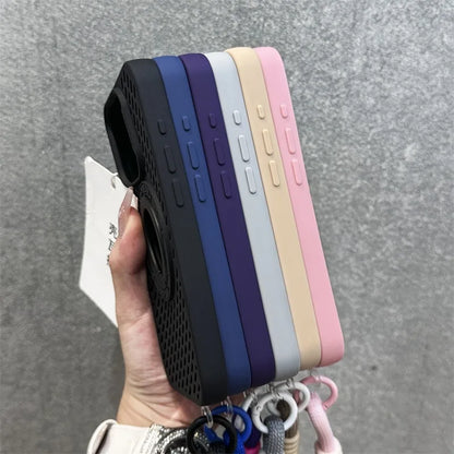 【折りたたみリングスタンド】耐衝撃 iPhoneケース ロープストラップ付き  落下防止 スポーツ風デザイン シリコンケース ｜iPhone対応 #250410