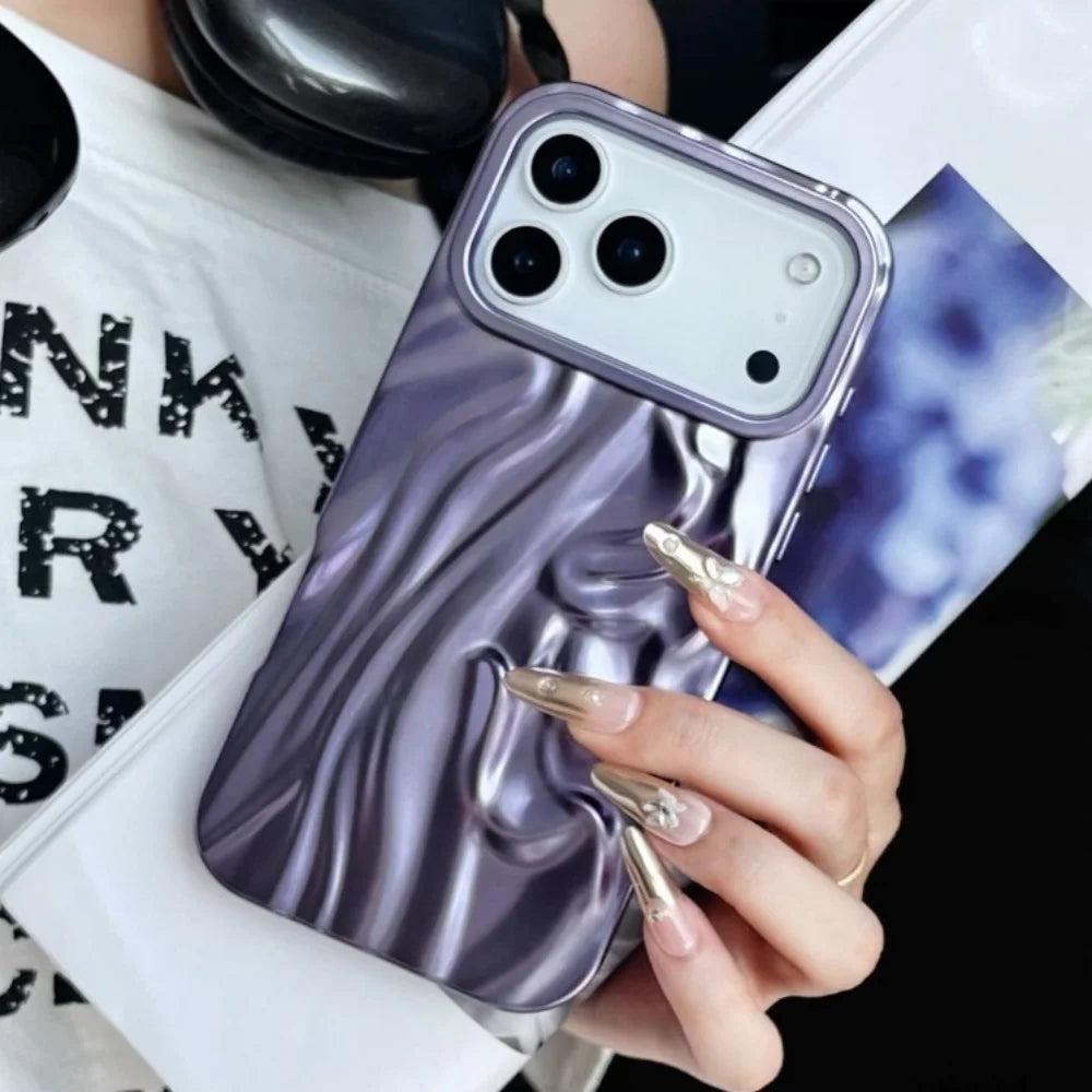 【メタリックウェーブシリーズ】光沢 3Dデザイン スマホケース｜iPhone対応 #251210
