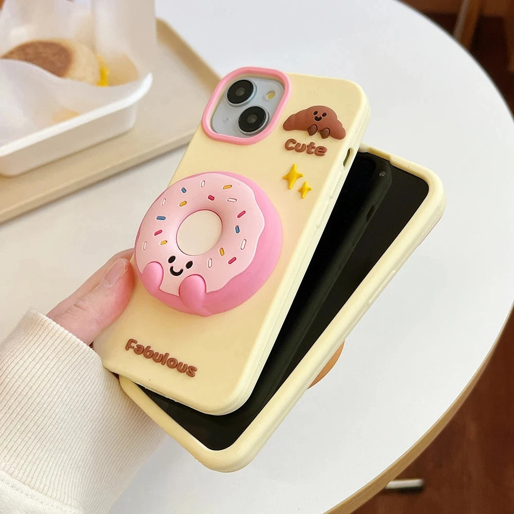 【ぷっくり3Dシリーズ】ドーナツ×プリン×プレッツェル 立体スイーツ ポップソケット スマホケース｜iPhone対応 #250212