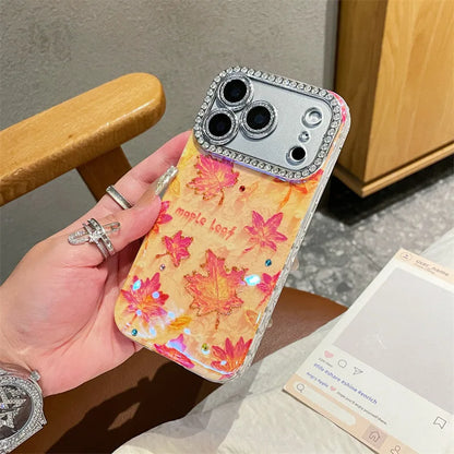 【メイプルリーフ】紅葉 クリア × ラメ オレンジ レンズ周りジュエリー ケース｜iPhone対応 #240917