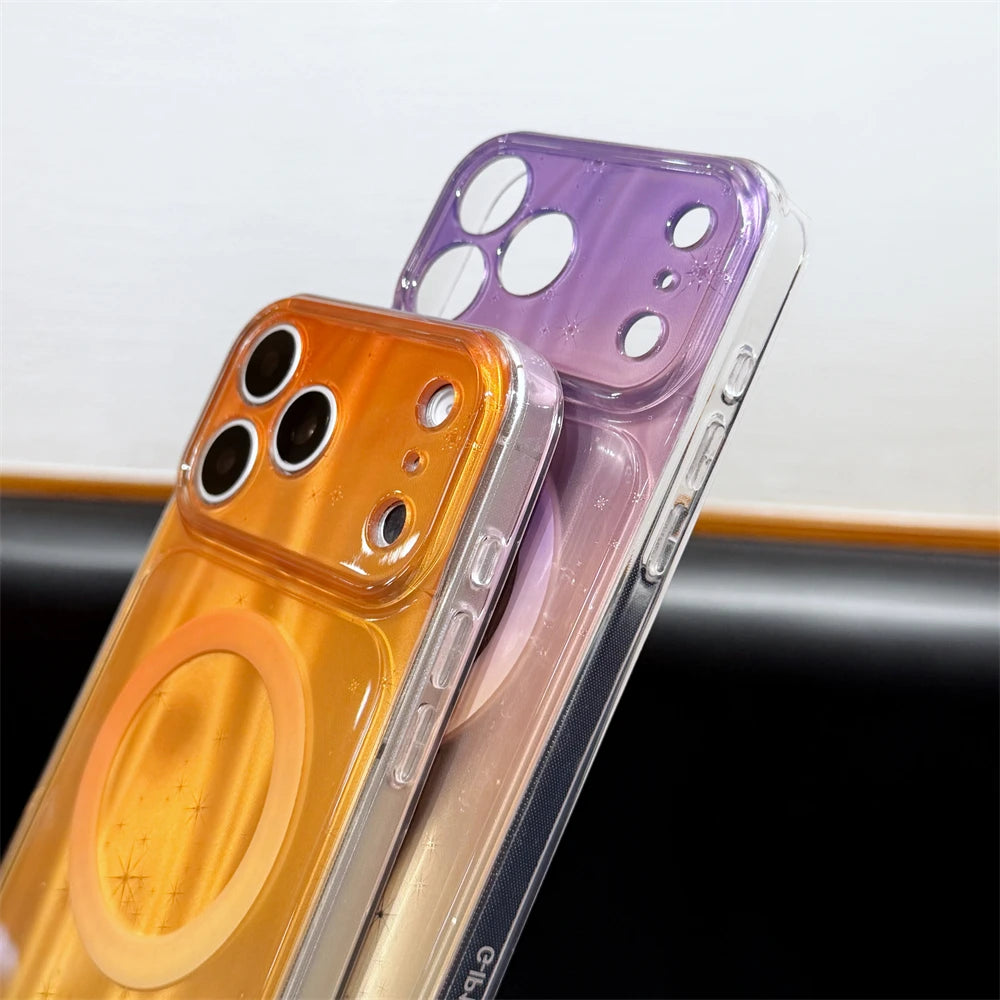 ウェーブ グラデーション ラメ入り Magnet内蔵 iPhoneケース｜キラキラ・クリア #261250