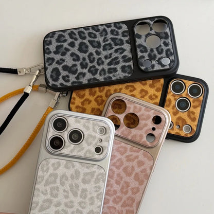 【アニマルムード】ピンク ブラウン レオパード ヒョウ柄 ストラップ付き スマホケース｜iPhone対応 #240710