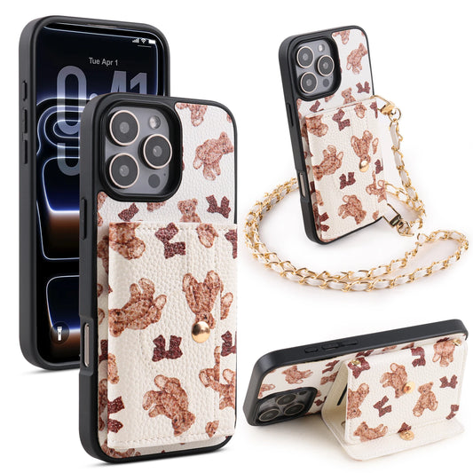 ベア柄 カードポケット付き チェーンショルダー iPhoneケース｜収納・高見えデザイン #231014