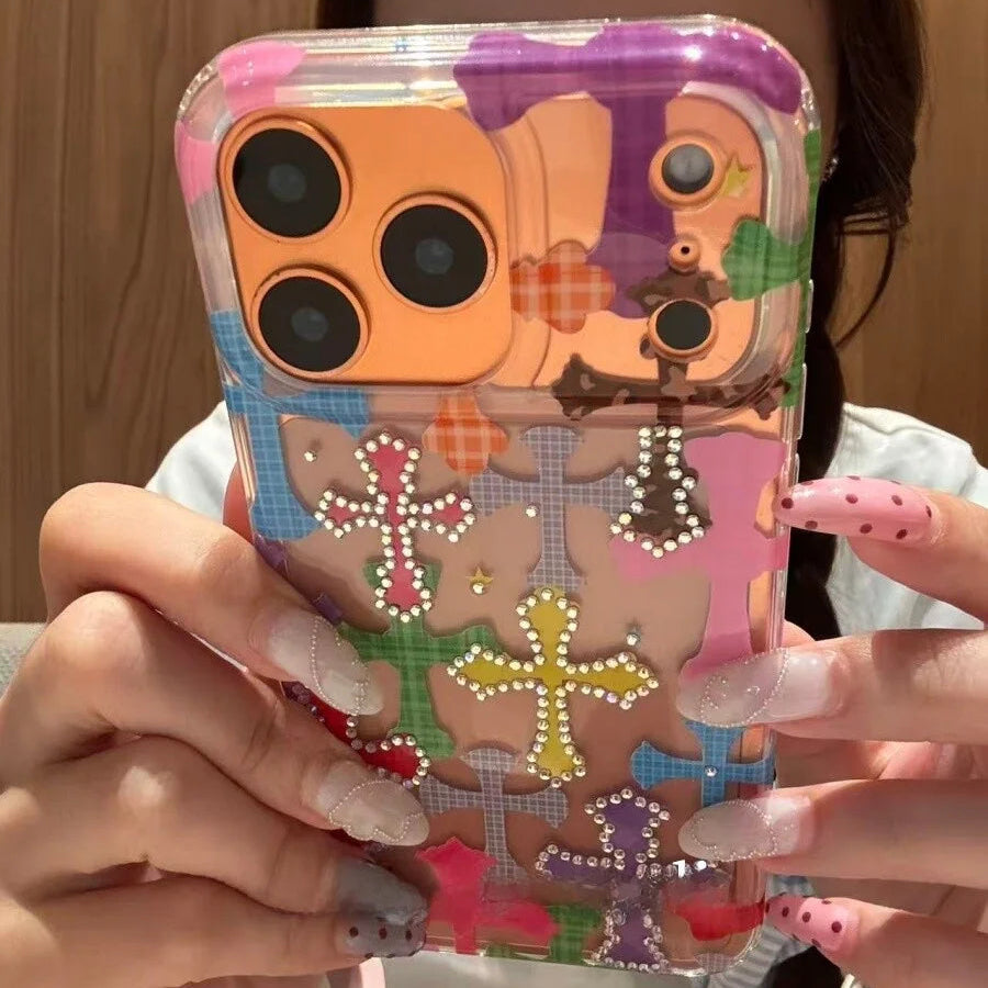 【シャインクロス】ラインストーン×クリアデザイン スマホケース｜iPhone対応 #240730