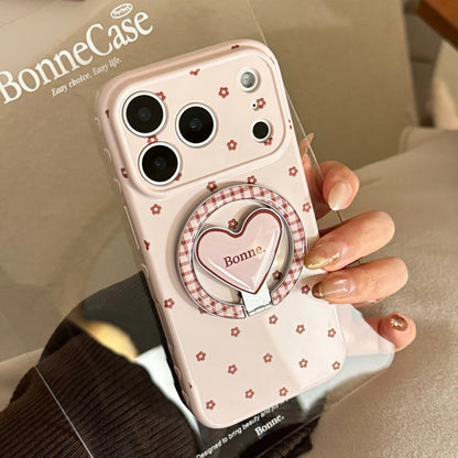 【マグネット式折りたたみハートスタンド付き】リボン × プチフラワー 小花 ハートスタンドスマホケース｜iPhone対応 #240628