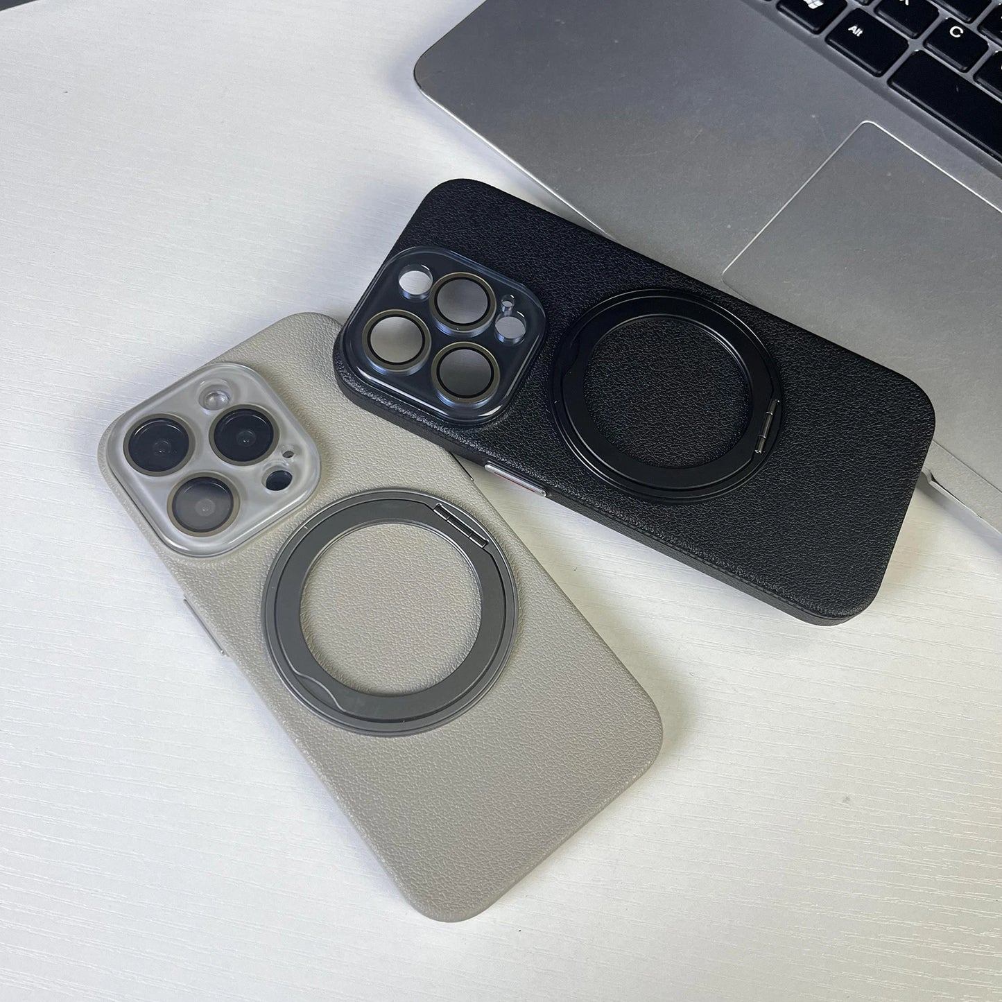 レザー調 リング付き iPhoneケース｜スタンド対応・マット仕上げ #260103