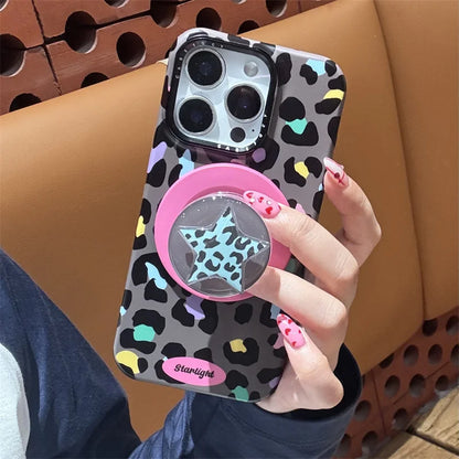 カラーレオパード柄 スターグリップ付き iPhoneケース｜Magnet内蔵 #231129