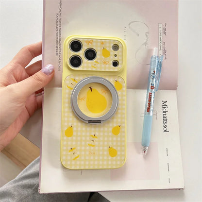 【フルーツ柄】ギンガムチェック iPhoneケース 回転リングスタンド付き ｜かわいい ポップ #260021