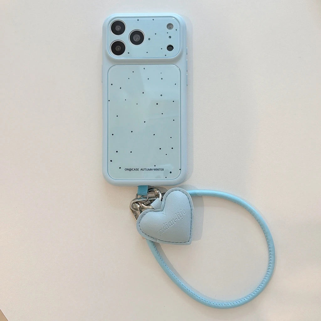 ドット柄 ハートチャームストラップ付き iPhoneケース｜淡色パステル #260049