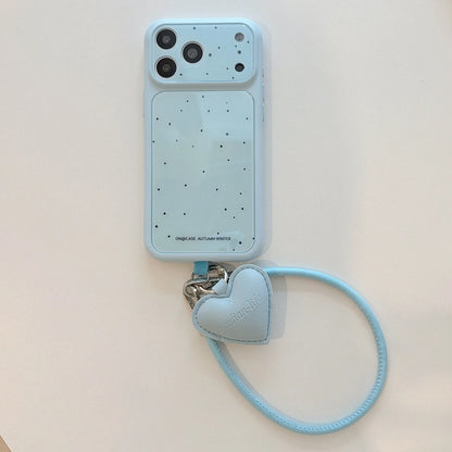 ドット柄 ハートチャームストラップ付き iPhoneケース｜淡色パステル #260049