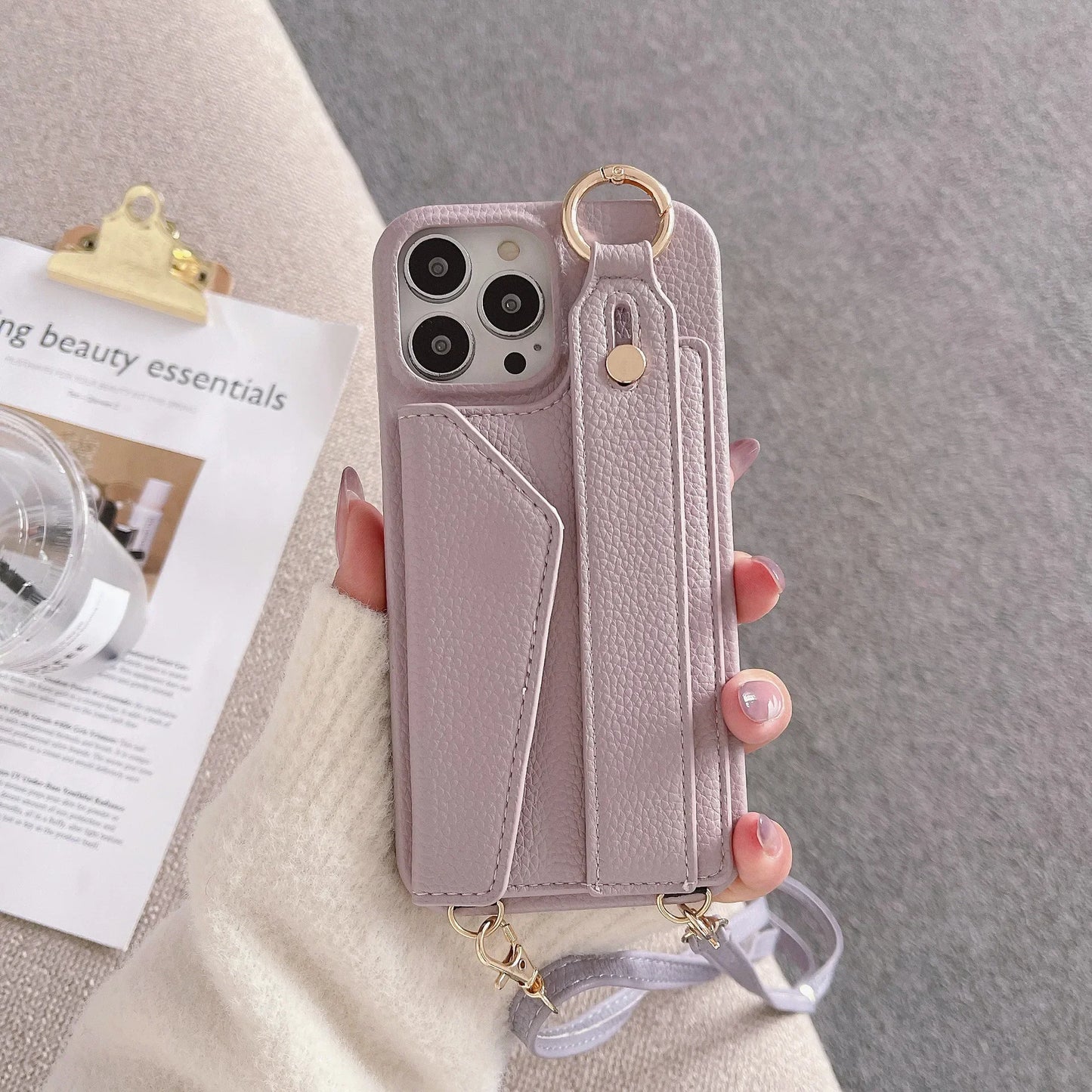 【ストラップ付き×カード収納】ウォレット レザー風 スマホケース｜iPhone対応 #250515