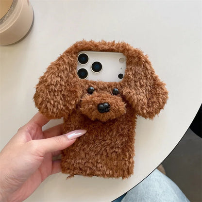 【もこもこプードルファー】耳付き 犬 Dog 3D立体デザイン スマホケース｜iPhone対応 🐶✨ #250103