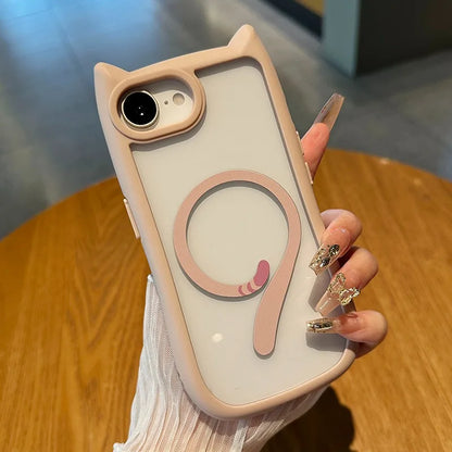 【猫耳シリーズ】Magnet内蔵 しっぽデザイン カラーフレーム iPhoneケース #240215