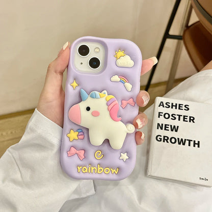 【アニマルシリーズ】立体レインボーユニコーン かわいい3Dデザイン スマホケース｜iPhone対応 #251006