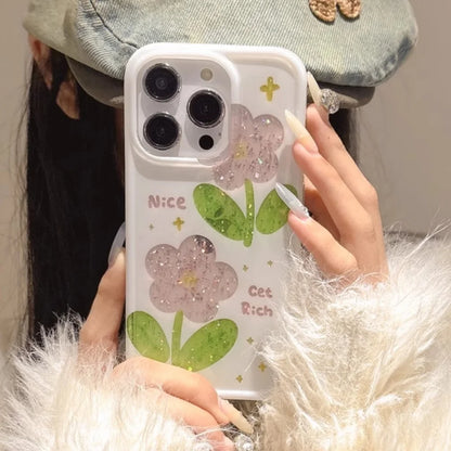 【ラメフラワーデザインスマホケース】グリッター入り｜iPhone対応 #250813