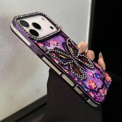 【バタフライシリーズ】立体蝶々×ストーン装飾 ステンドグラス風 クリアスマホケース｜iPhone対応 #251207