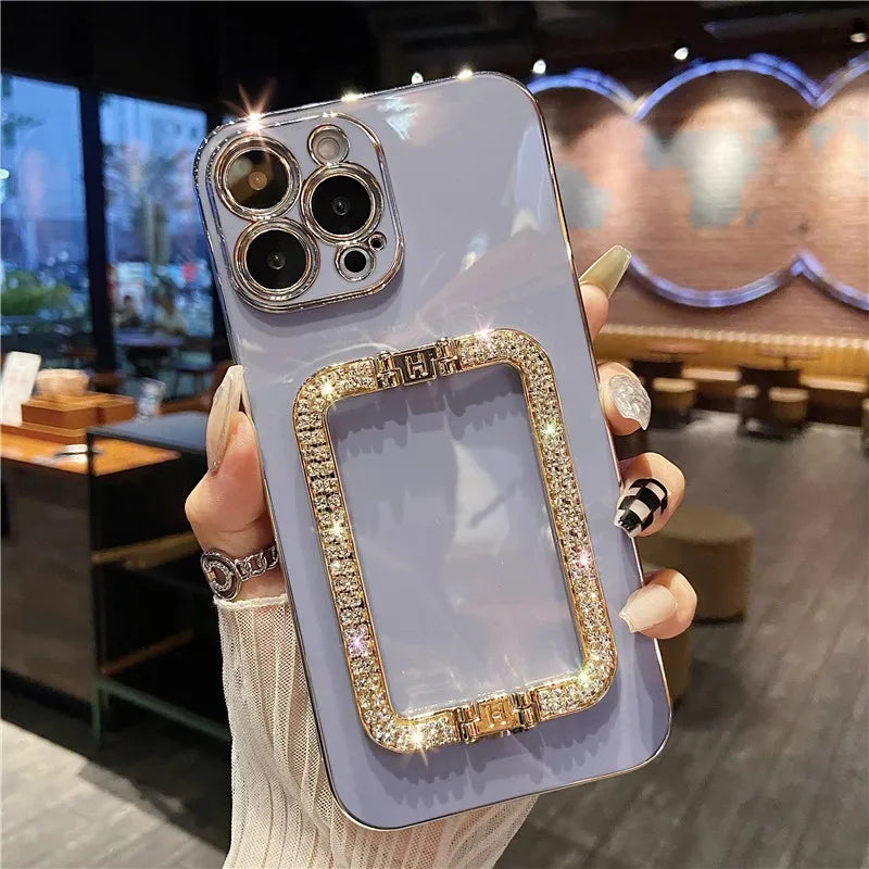 【ジュエルデザイン】キラキラ ビジューハンドスタンド カラースマホケース｜iPhone対応 #240706