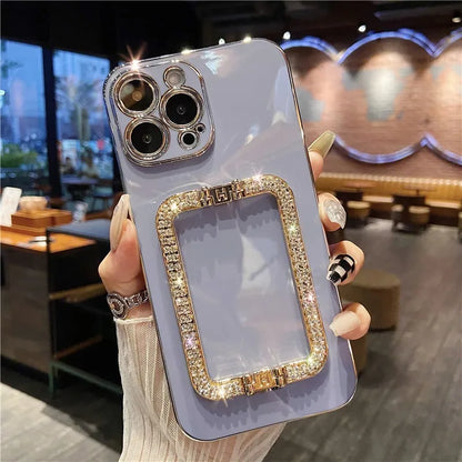 【ジュエルデザイン】キラキラ ビジューハンドスタンド カラースマホケース｜iPhone対応 #240706