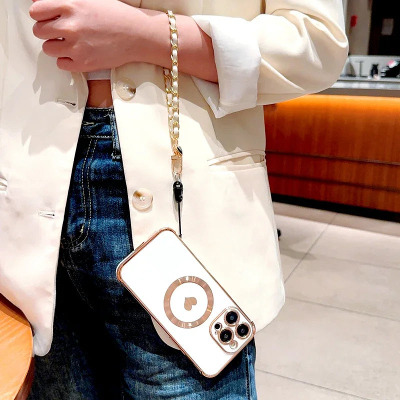 【ハートシリーズ】ゴールドフレーム＆ハートデザイン 高級感おしゃれスマホケース｜iPhone対応 #251112