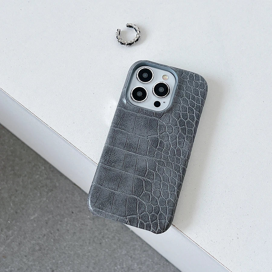 クロコ型押し iPhoneケース｜レザー調・シンプルデザイン #260106