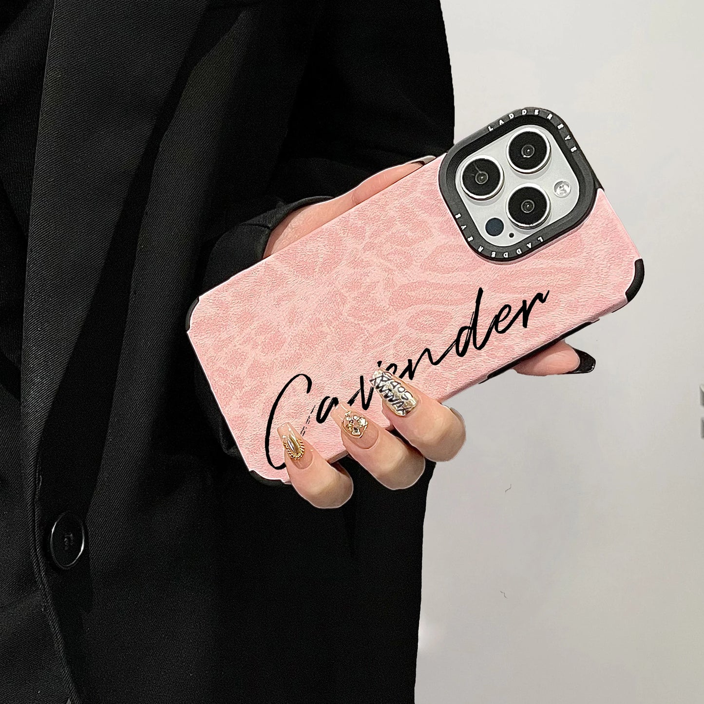 【カスタムシリーズ】ピンクレオパード ヒョウ柄 縦書き名入れ ソフトスマホケース｜iPhone対応 #240722