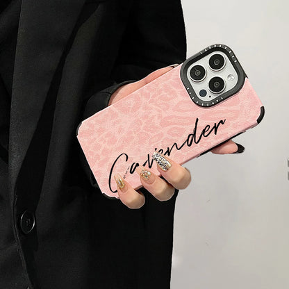 【カスタムシリーズ】ピンクレオパード ヒョウ柄 縦書き名入れ ソフトスマホケース｜iPhone対応 #240722