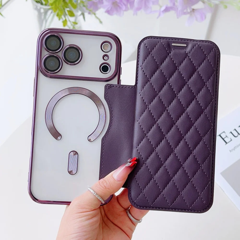 キルティング レザー調 手帳型 iPhoneケース｜クリアケース・マグネット内蔵 #240305