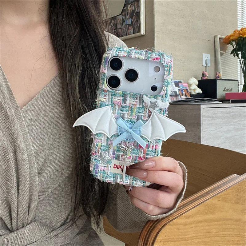 【ツイードリボンシリーズ】バットウィングツイード スマホケース｜ガーリー×エッジデザイン｜iPhone対応 #241204