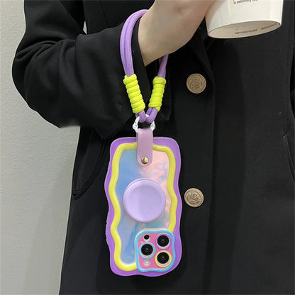 【ウェーブフレーム】ストラップ付き カラフル ポップデザイン スマホケース｜iPhone対応 #250919
