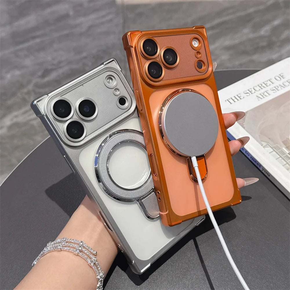 Magnet対応 メタルリング付き iPhoneケース｜スタンド機能・耐衝撃 クリアケース #240103