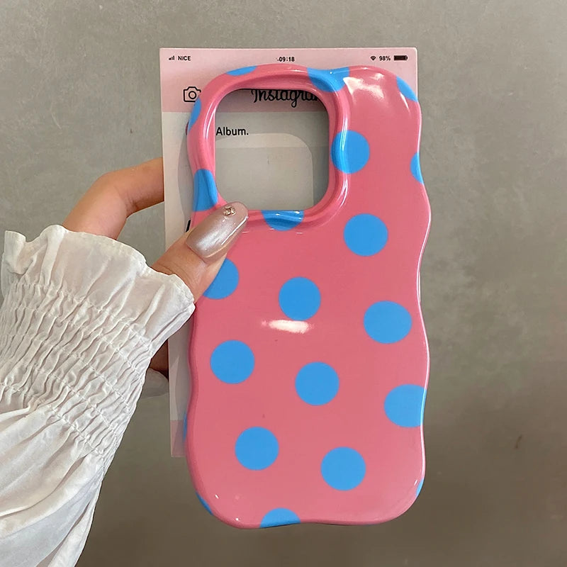 ポップ ドットデザイン ウェーブフレーム iPhoneケース｜カラフル 水玉ケース #260315