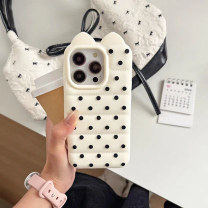 ドットキルティング 水玉 耳付き立体デザイン iPhoneケース #260624