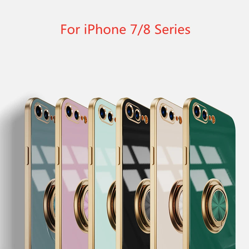 リングスタンド付き ゴールド メタルフレーム iPhoneケース #240113