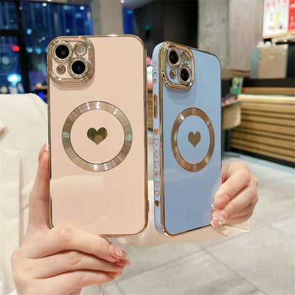 【ハートシリーズ】ゴールドフレーム＆ハートデザイン 高級感おしゃれスマホケース｜iPhone対応 #251112