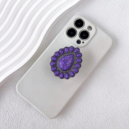スマホグリップ｜ターコイズ風 ストーン スマホスタンド ポップソケット 落下防止 #260419