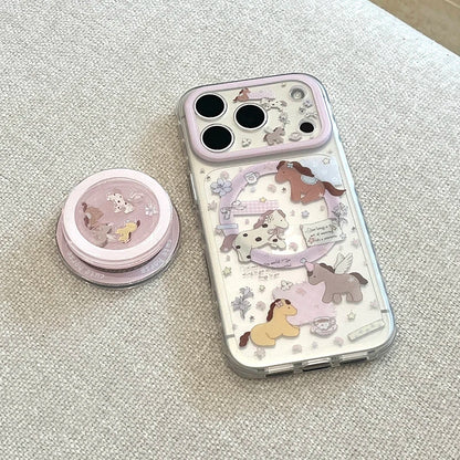 ユニコーンホース イラストiPhoneケース｜パステル動物柄・クリアグリップ付き #240428