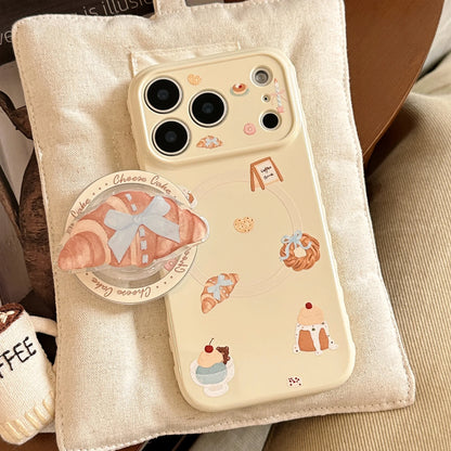 カフェスイーツ クロワッサンデザイン グリップ付き iPhoneケース｜ナチュラル・韓国雑貨風 #231120