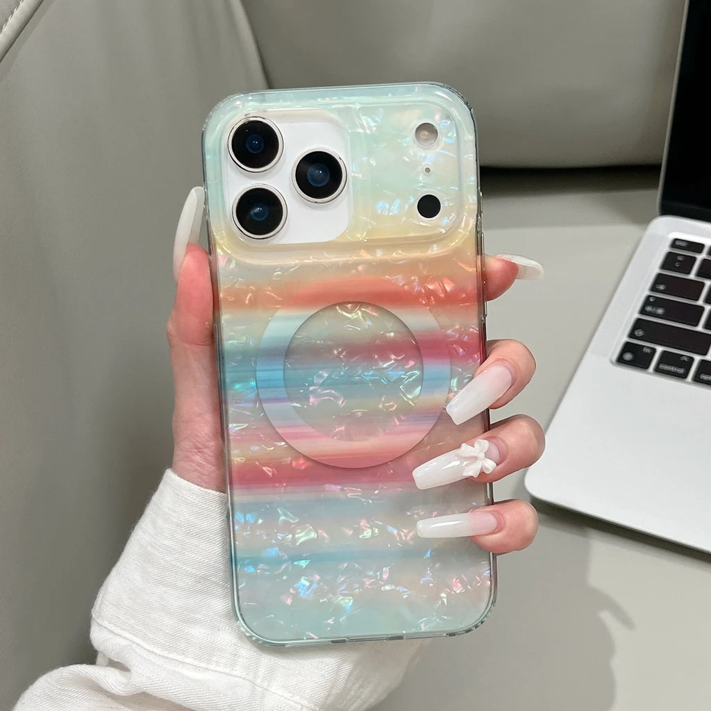 オーロラシェル風 グラデーション iPhoneケース｜マグネット内蔵 #231229