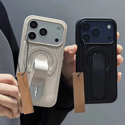 スライド式スタンド シンプル ストライプデザイン iPhoneケース｜背面ホールド付き #240121