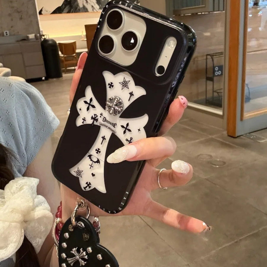 【ヴィンテージクロス】ビッグクロス×マットブラック スマホケース｜iPhone対応 #240728